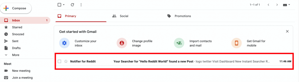 This shows the notification email one will receive in their inbox whenever a match is found on either Reddit comment or post