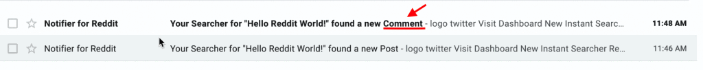 This is the email inbox where notification will appear and will tell whether the Searcher match was found on a post or a comment