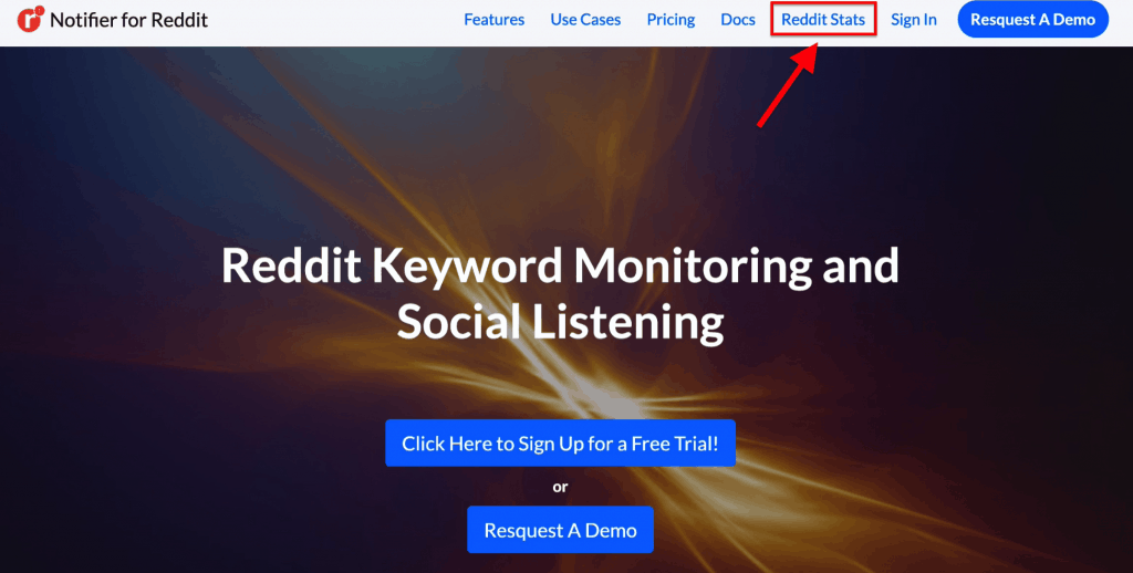 This is where once can access Reddit Stats from the landing page