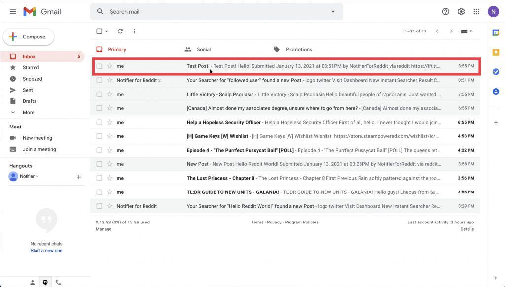 Email inbox where your received message notification will appear and where you can click the message to view details.