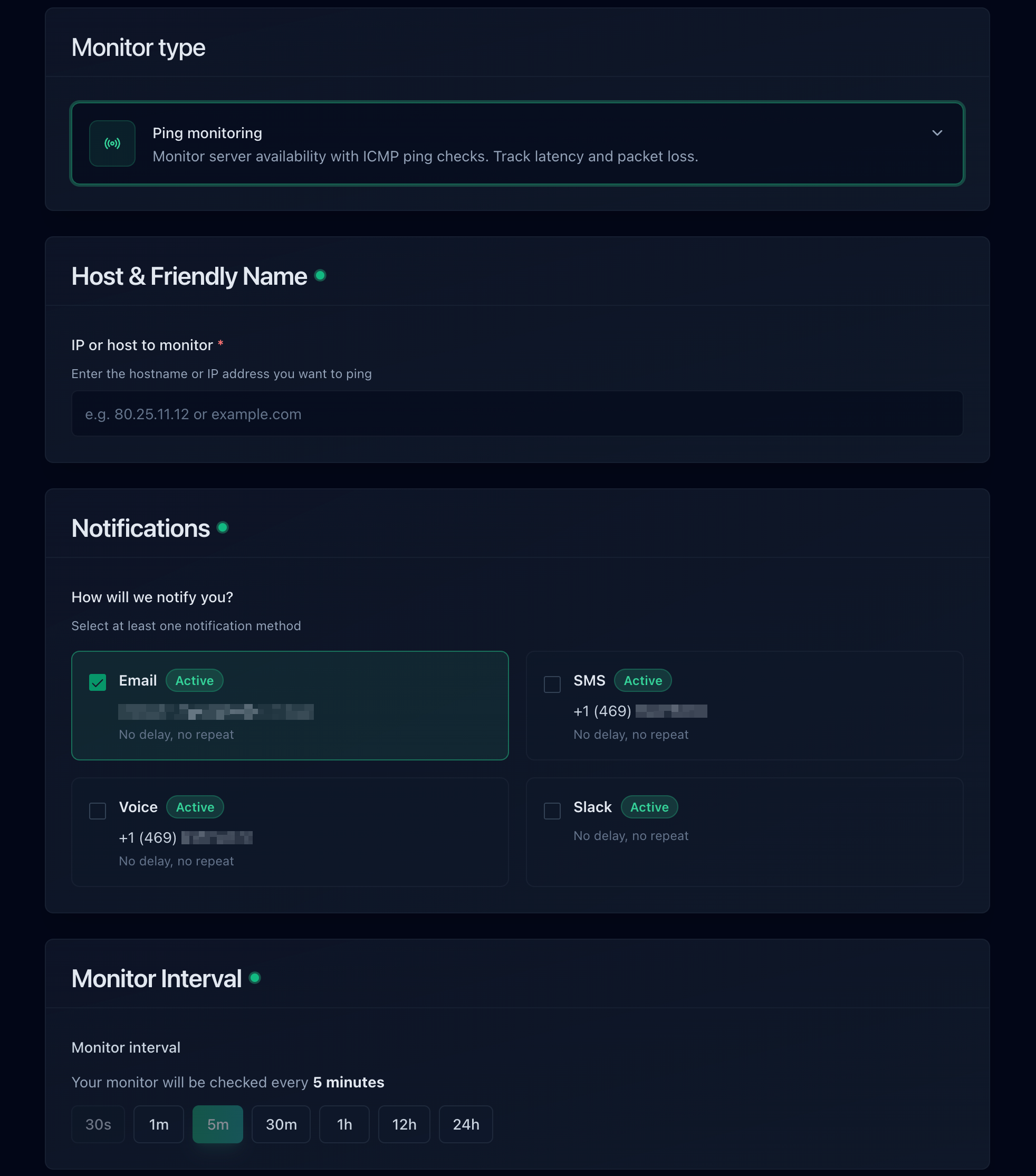 Ping monitor create form