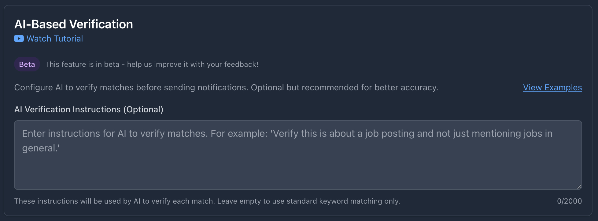 AI Verification Settings